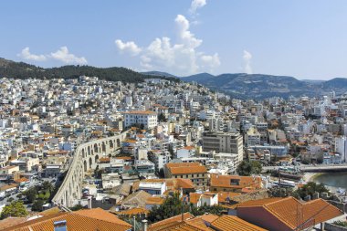 Yunanistan 'ın kalesinden Kavala kentinin panoramik manzarası