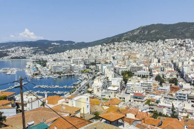 Yunanistan 'ın kalesinden Kavala kentinin panoramik manzarası