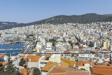 Yunanistan 'ın kalesinden Kavala kentinin panoramik manzarası