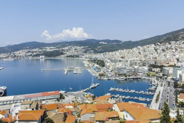 Yunanistan 'ın kalesinden Kavala kentinin panoramik manzarası
