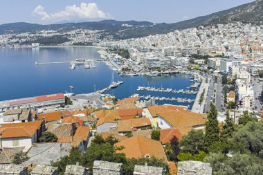 Yunanistan 'ın kalesinden Kavala kentinin panoramik manzarası