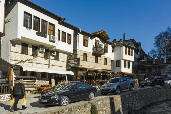 Straße und alte Häuser in der historischen Stadt Melnik, Bulgarien — Stockfoto