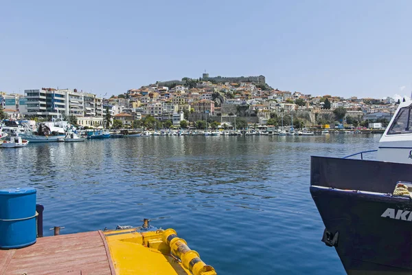Panoráma Kavala partjáról, Görögország — Stock Fotó