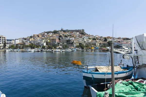 Panoráma Kavala partjáról, Görögország — Stock Fotó