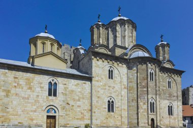 DESPOTOVAC, SERBIA - 11 Ağustos 2019: Manasija manastırı, Sumadija ve Batı Sırbistan 'daki ortaçağ binaları