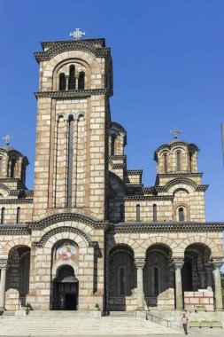Belgrad, Sırbistan - 12 Ağustos 2019: Sırbistan 'ın başkenti Belgrad' daki Ortodoks Saint Mark Katedrali Kilisesi