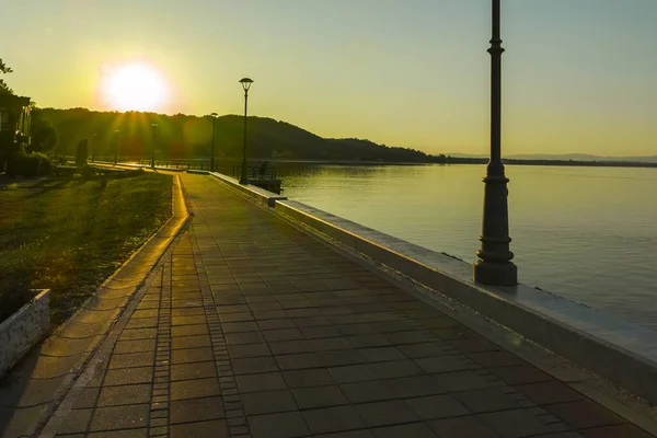 Golubac Serbia August 2019 Amazing Sunset Landscape Danube River Town — Stockfoto