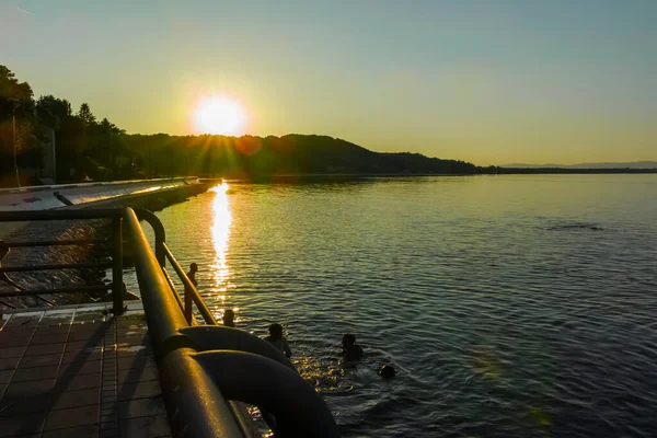 Golubac Serbia August 2019 Amazing Sunset Landscape Danube River Town — Stockfoto