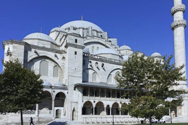İSTANBUL, TURKEY - 26 Temmuz 2019: İstanbul, Türkiye 'de Süleyman Camii (Osmanlı İmparatorluğu Camii) inşaatı