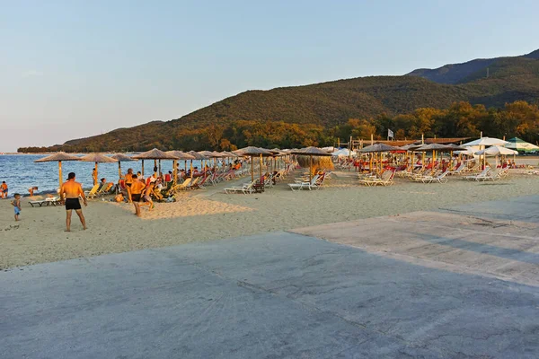 Stavros Grecja Sierpnia 2019 Zachód Słońca Wybrzeżu Wsi Stavros Chalkidiki — Zdjęcie stockowe