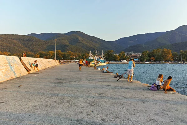 Stavros Griekenland August 2019 Zonsondergang Aan Kust Van Het Dorp — Stockfoto