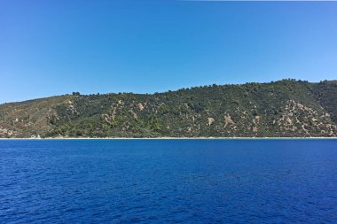 Athos Dağı 'nın Kutsal Dağ Özerk Manastırı manzarası, Chalkidiki, Yunanistan