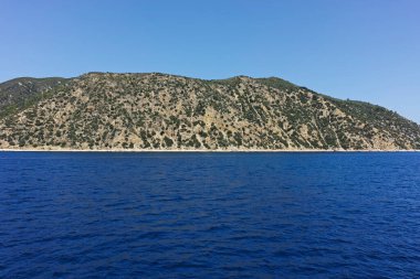 Athos Dağı 'nın Kutsal Dağ Özerk Manastırı manzarası, Chalkidiki, Yunanistan