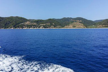 Athos Dağı 'nın Kutsal Dağ Özerk Manastırı manzarası, Chalkidiki, Yunanistan
