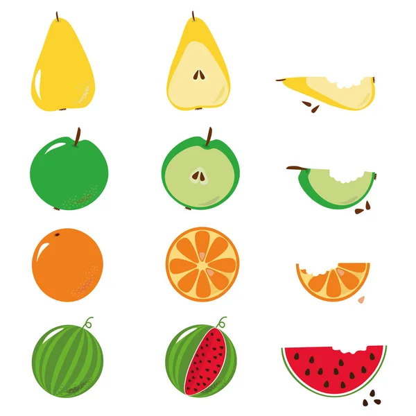 Иллюстрация последовательности укусов фруктов над белым . — стоковый вектор