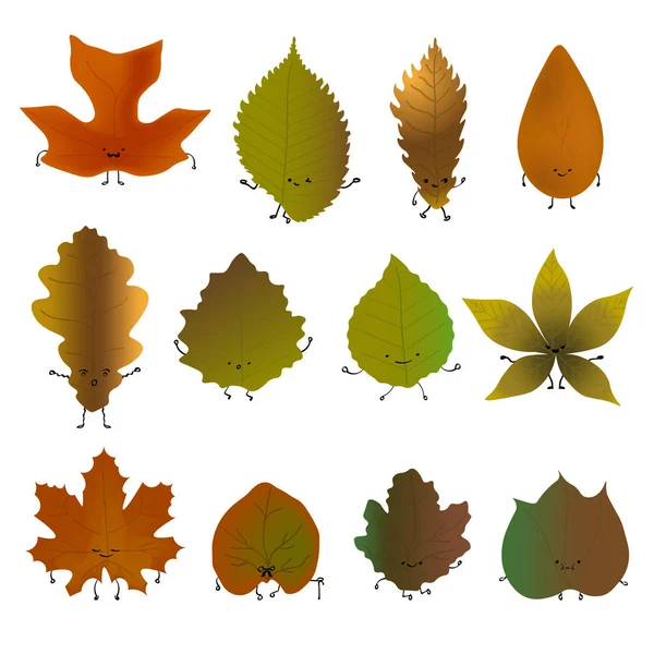 Fallen leaves emoji set. Vector illustration — Stock Vector