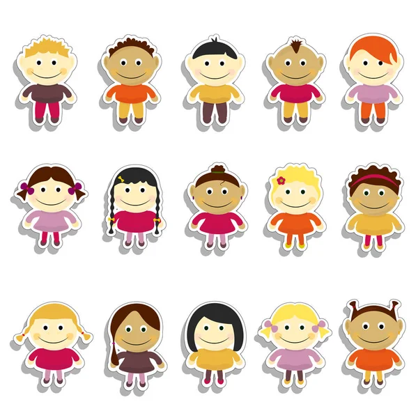 Naklejki dla dzieci zestaw ilustracji wektorowych. Portrety emoji z różnych emocji fryzurę — Wektor stockowy