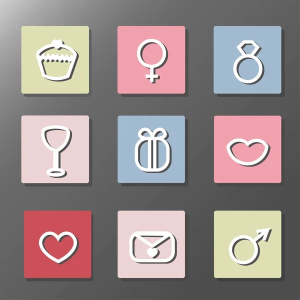 Conjunto de iconos del Día de San Valentín. Símbolos simples con sombras — Archivo Imágenes Vectoriales