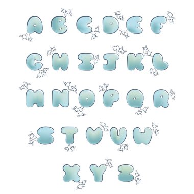 Tombul el yazısı kabarcık alfabe vektör set.