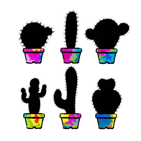 Cactus noirs dans un ensemble de pots. Illustration vectorielle concept coloré sur fond blanc — Image vectorielle