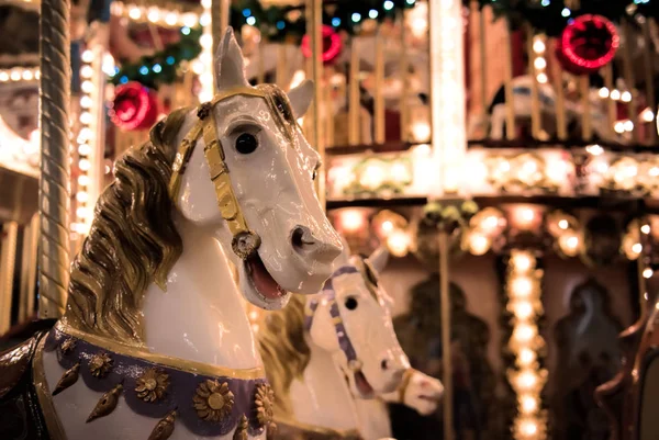Wooden horses on the carousel — Stock Photo, Image