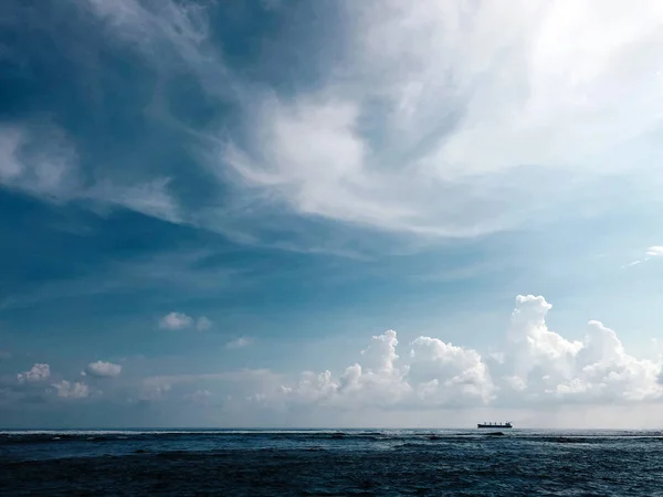 Storm sky and ship. Mystical frame. Side view with copy space