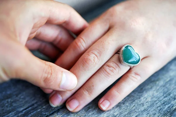 Heart Hands Male Female Hold Hand Form Heart Finger Ring — Stock Photo, Image