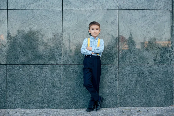 Full length portrait boy with cross hands — Stok Foto