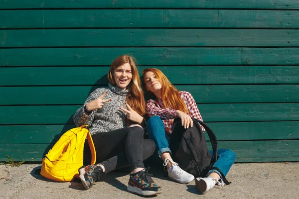 Две девушки стоят вместе и веселятся — стоковое фото