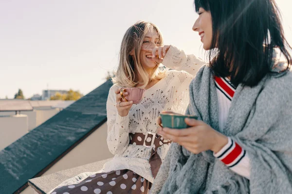 二人の魅力的な女の子はお茶パーティーを楽しむ — ストック写真