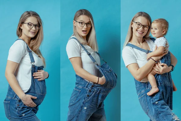 Faculdade três imagens mulher antes, durante, após a gravidez — Fotografia de Stock