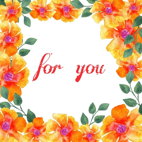 Χειροποίητη ακουαρέλα ευχετήρια κάρτα με σχέδιο λουλουδιών. — Φωτογραφία Αρχείου