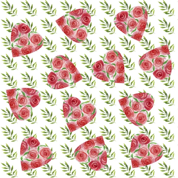 Rosa Herzen mit Blättern auf weißem Hintergrund — Stockfoto
