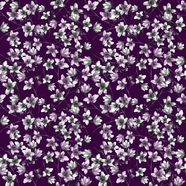 Pattern of branches with flowers on a colored background with butterflies — ストック写真