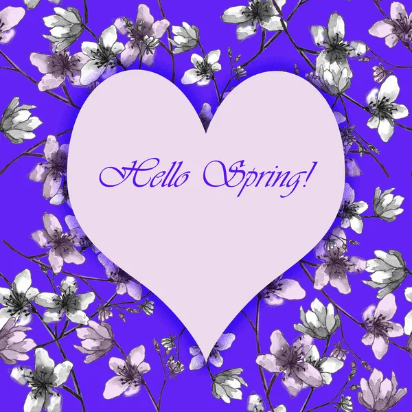 Cartão postal decorativo com flores de primavera em um fundo colorido — Fotografia de Stock