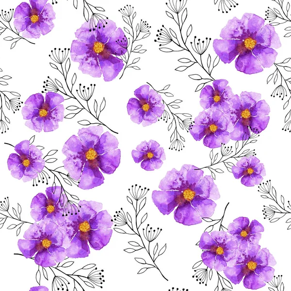 Pattern of decorative flowers with graphic leaves on a white background — Stock Photo, Image