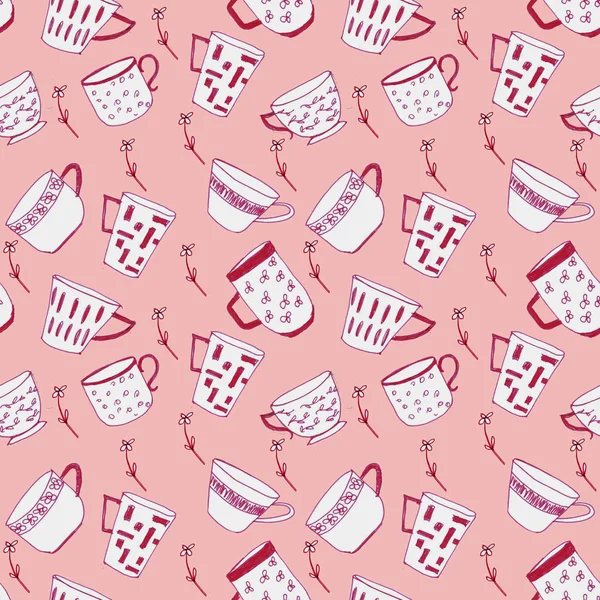 Decorative dishes pattern on a colored background. Perfect for bakery shop, apron design, kitchen tableware. — Stock Photo, Image