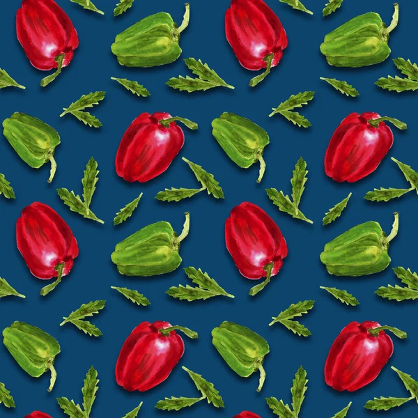 Watercolor pattern of bright lycolored peppers on the background — 스톡 사진