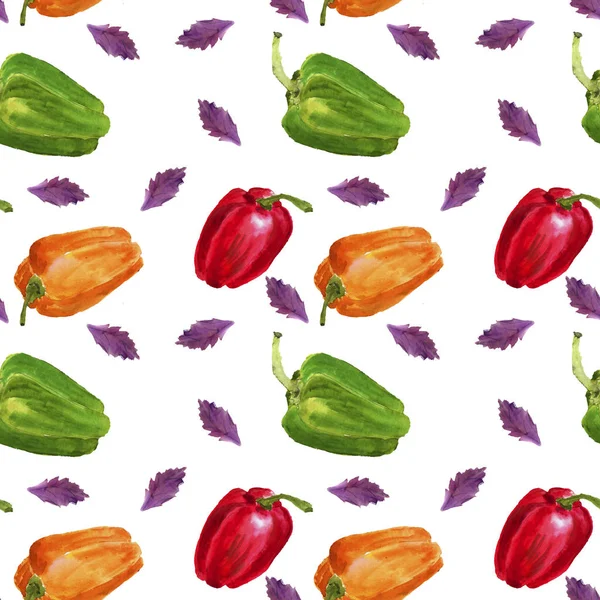 Watercolor pattern of bright lycolored peppers on the background — 스톡 사진