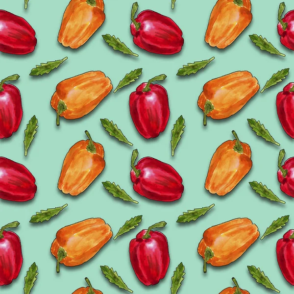 Akvarel vzor jasně lybarevné papriky na pozadí — Stock fotografie