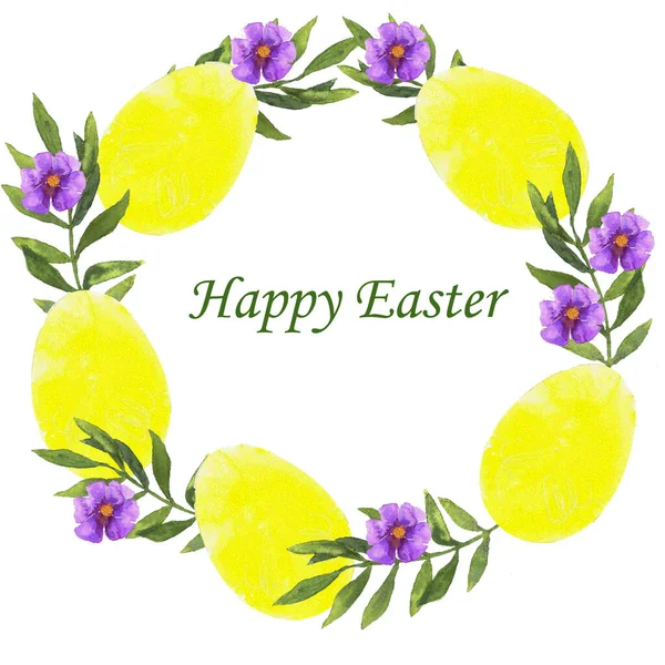 Akvarell Húsvéti kártyák egy fehér háttér virágok és levelek, Húsvéti tojás. — Stock Fotó