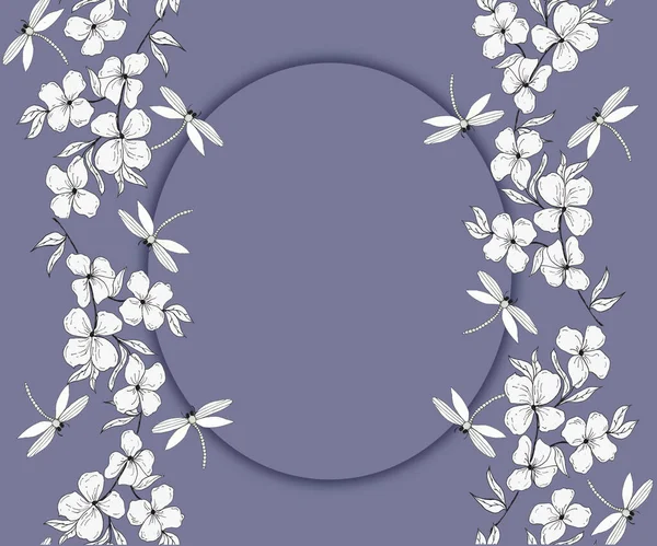 Postcard with a kerb of white flowers on a colored background. — Stockfoto