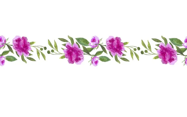 Banner aquarela flores decorativas em um fundo branco — Fotografia de Stock