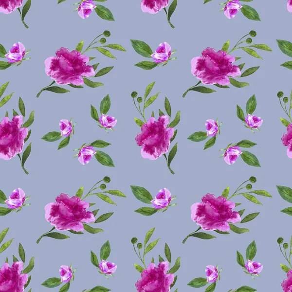 Pattern of pink watercolor bouquets on a colored background. — Stockfoto