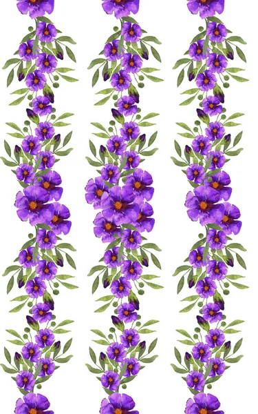 Pattern of banner with purple flowers leaves on a white background. — Stock Photo, Image