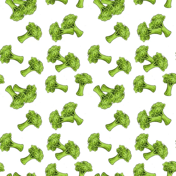 Brócolis estilizado rsiunnok em um fundo branco. Um padrão de legumes, comida saudável orgânica vegetariana .. — Fotografia de Stock
