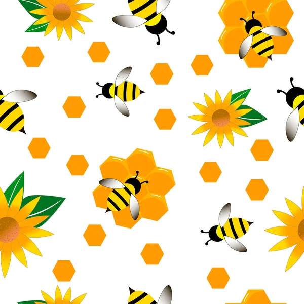 Vektorillustrationsmuster. Biene, Wespe, Honig im flachen Stil. — Stockvektor