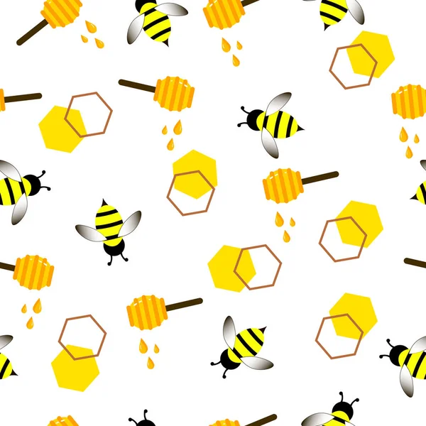 Flachen Vektor Karikatur Von Biene Wespe Honig Auf Weißem Hintergrund — Stockvektor