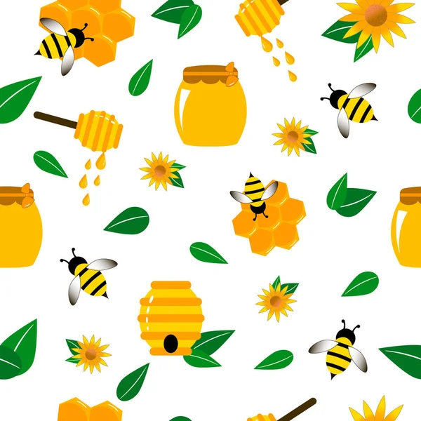 Vektorillustrationsmuster Biene Wespe Honig Flachen Stil Flachen Stil Zeichentrickvektorillustration Von — Stockvektor