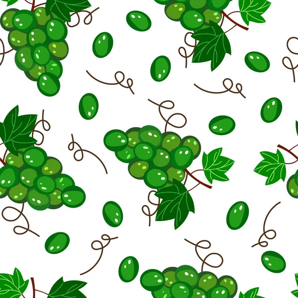 Motif Ensemble Illustration Raisins Verts Sur Fond Blanc Des Fruits — Image vectorielle